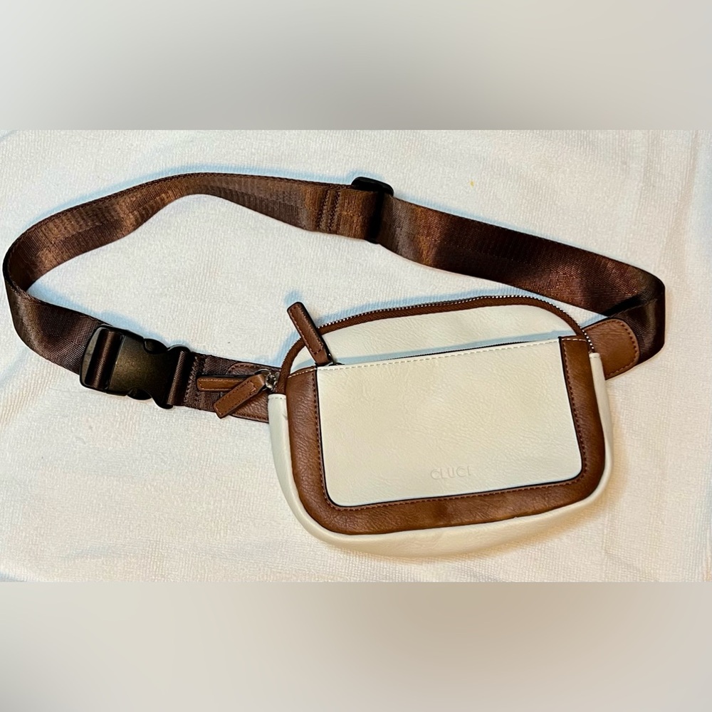 Cluci White and Brown Belt Bag.  New condition.